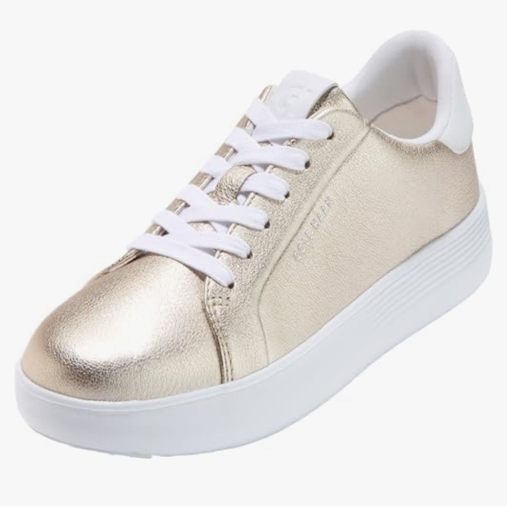 Cole Haan Metallic Gold Platform Sneakers with White Accents